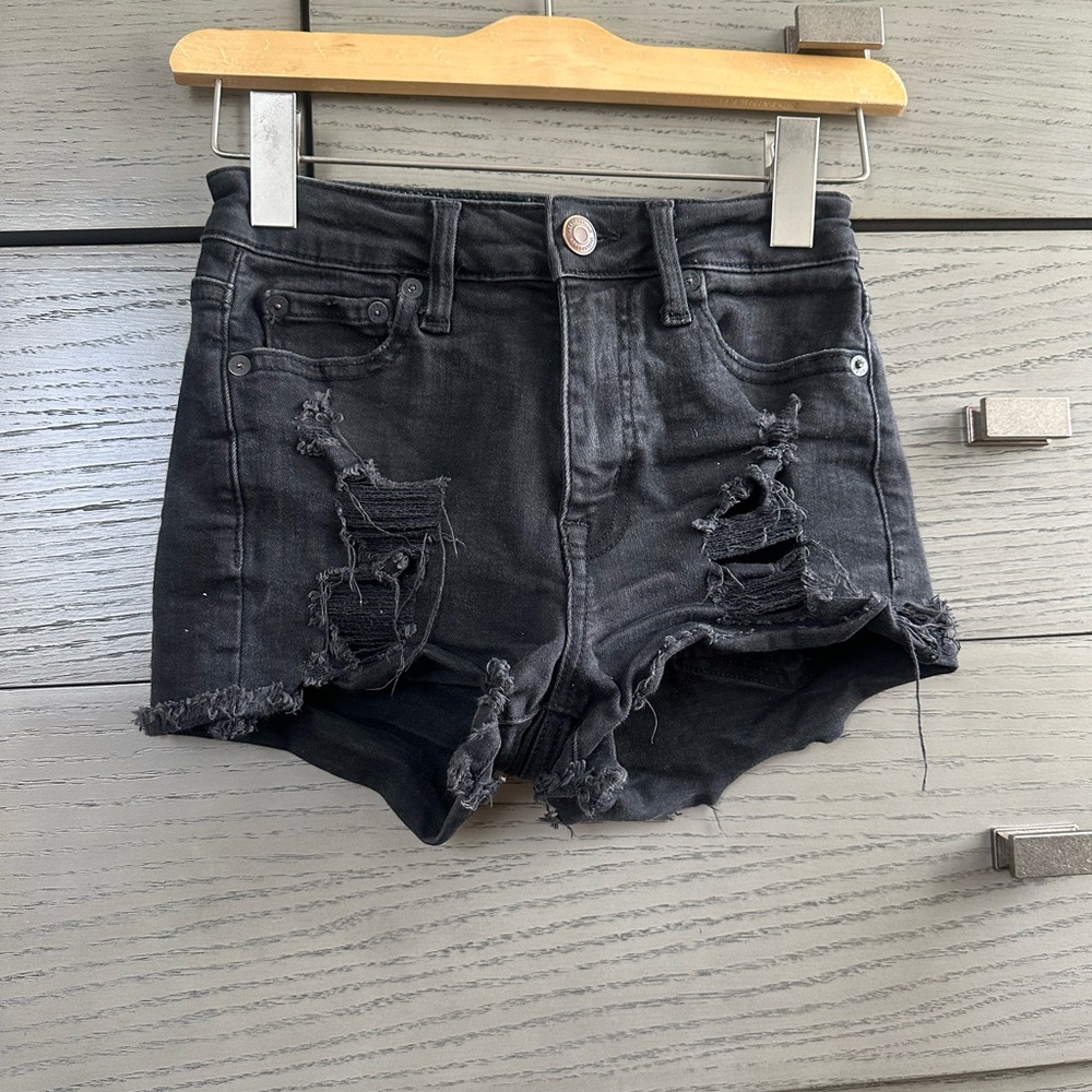 Aeropostale Vintage High Rise Black Denim Shorts
